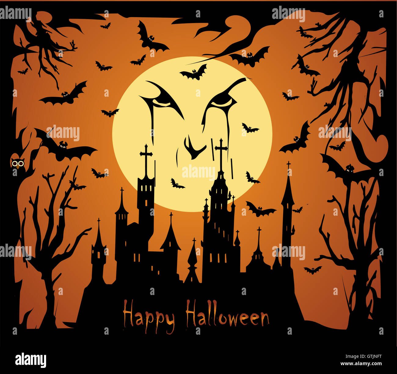 Halloween background with castle and bats Stock Photo - Alamy