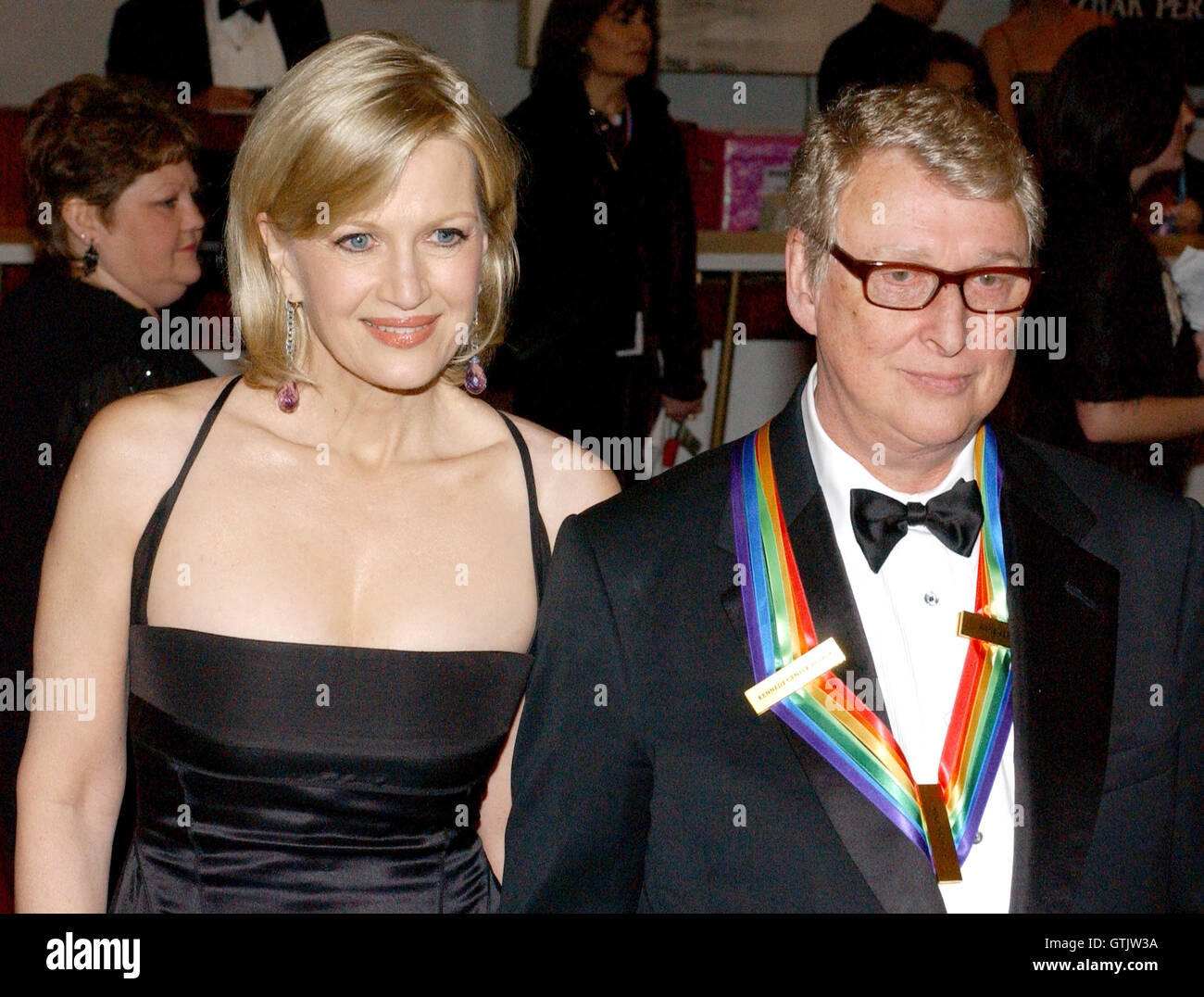 It was announced today that famed Director Mike Nichols passed away suddenly on Wednesday, November 20, 2014 at age 83.  In this file photo from December 7, 2003, he is pictured with his wife, Diane Sawyer, as they arrive at the John F. Kennedy Center for Stock Photo