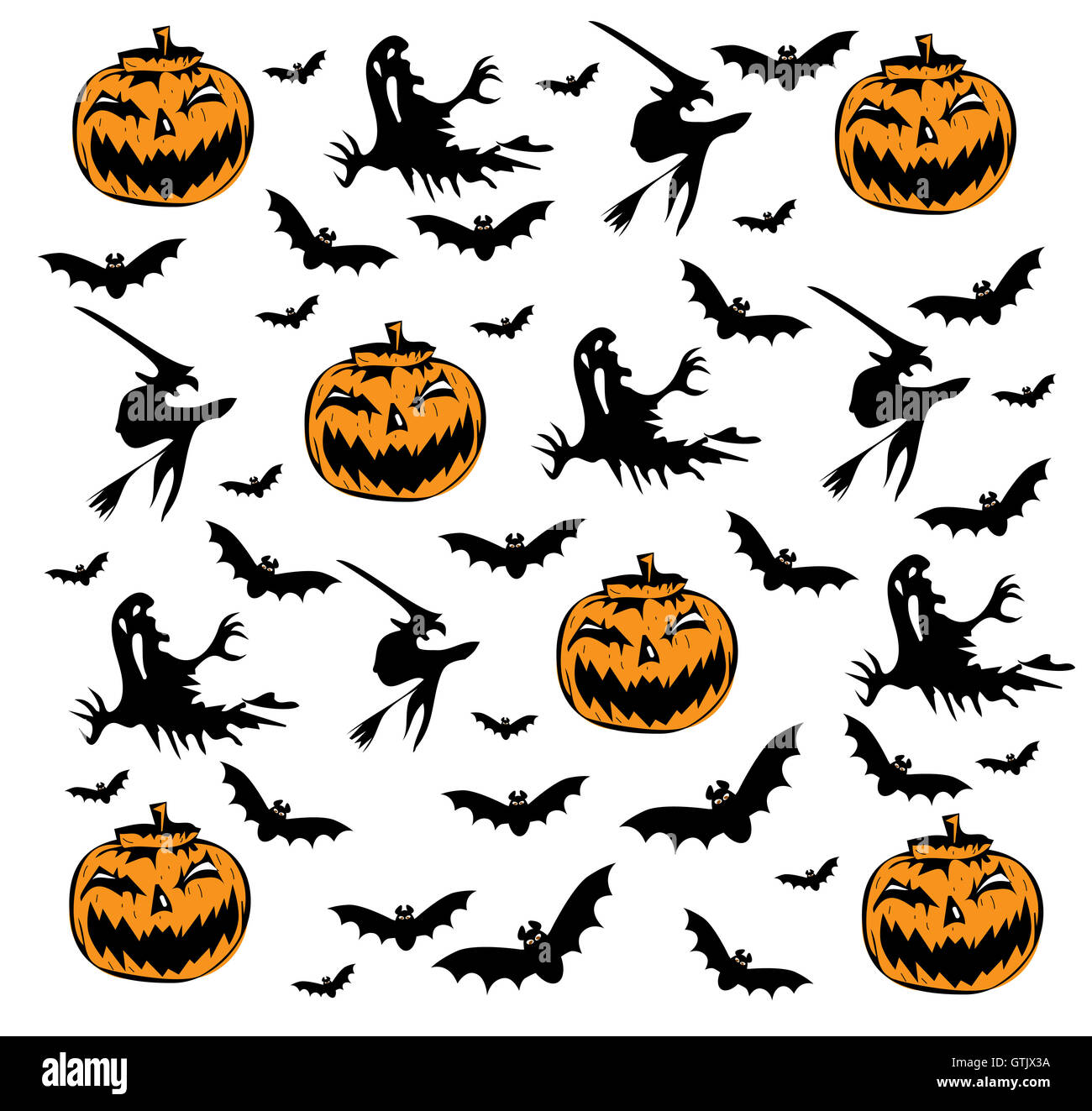 Halloween background with pumpkins and bats Stock Photo - Alamy