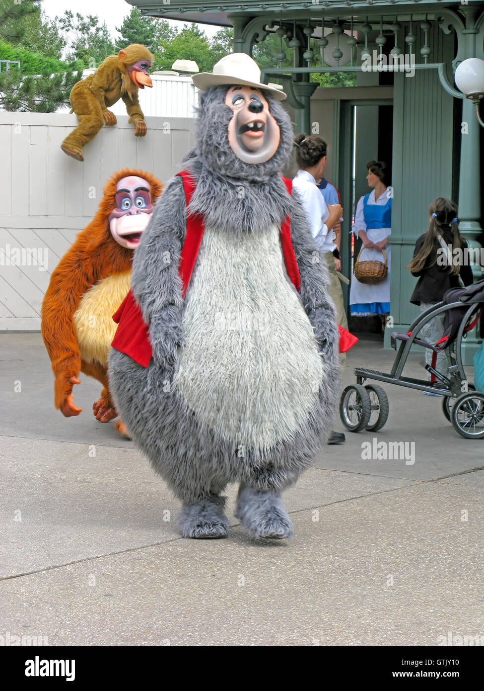 Marne-La-Vallee, France. August 1st, 2008. Disney Characters - Big Al, King Louie, Monkey and Belle in Disneyland Paris Stock Photo