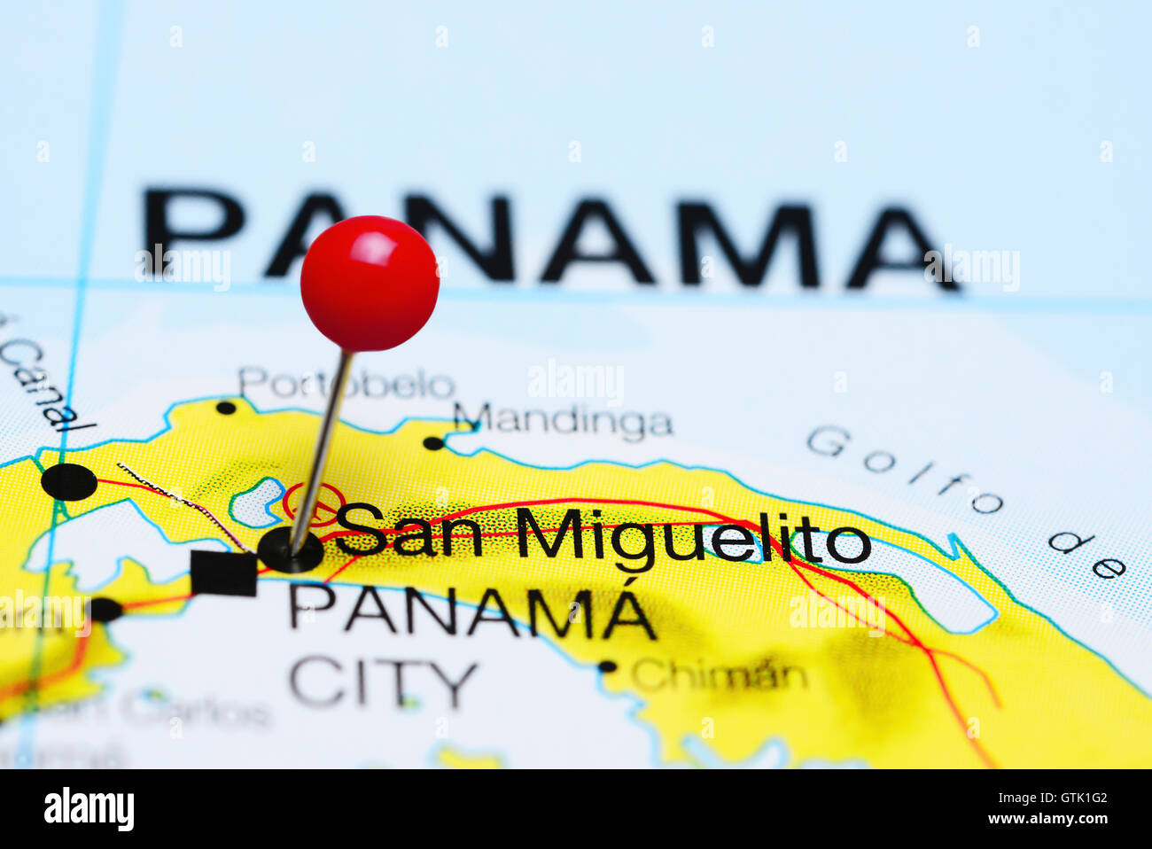 San Miguelito pinned on a map of Panama Stock Photo