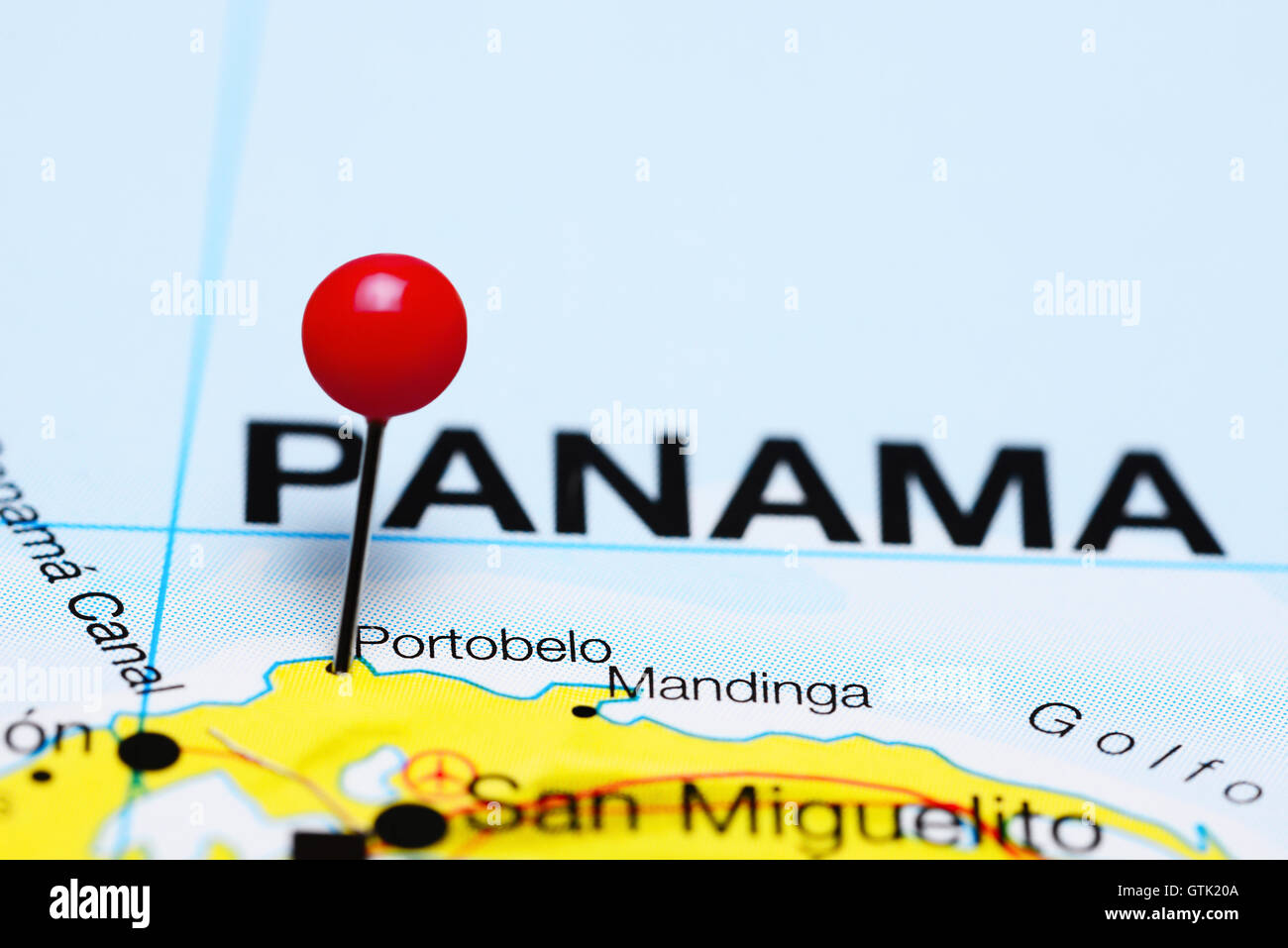 Portobelo pinned on a map of Panama Stock Photo Alamy