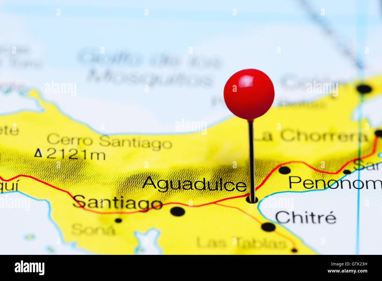 Aguadulce pinned on a map of Panama Stock Photo