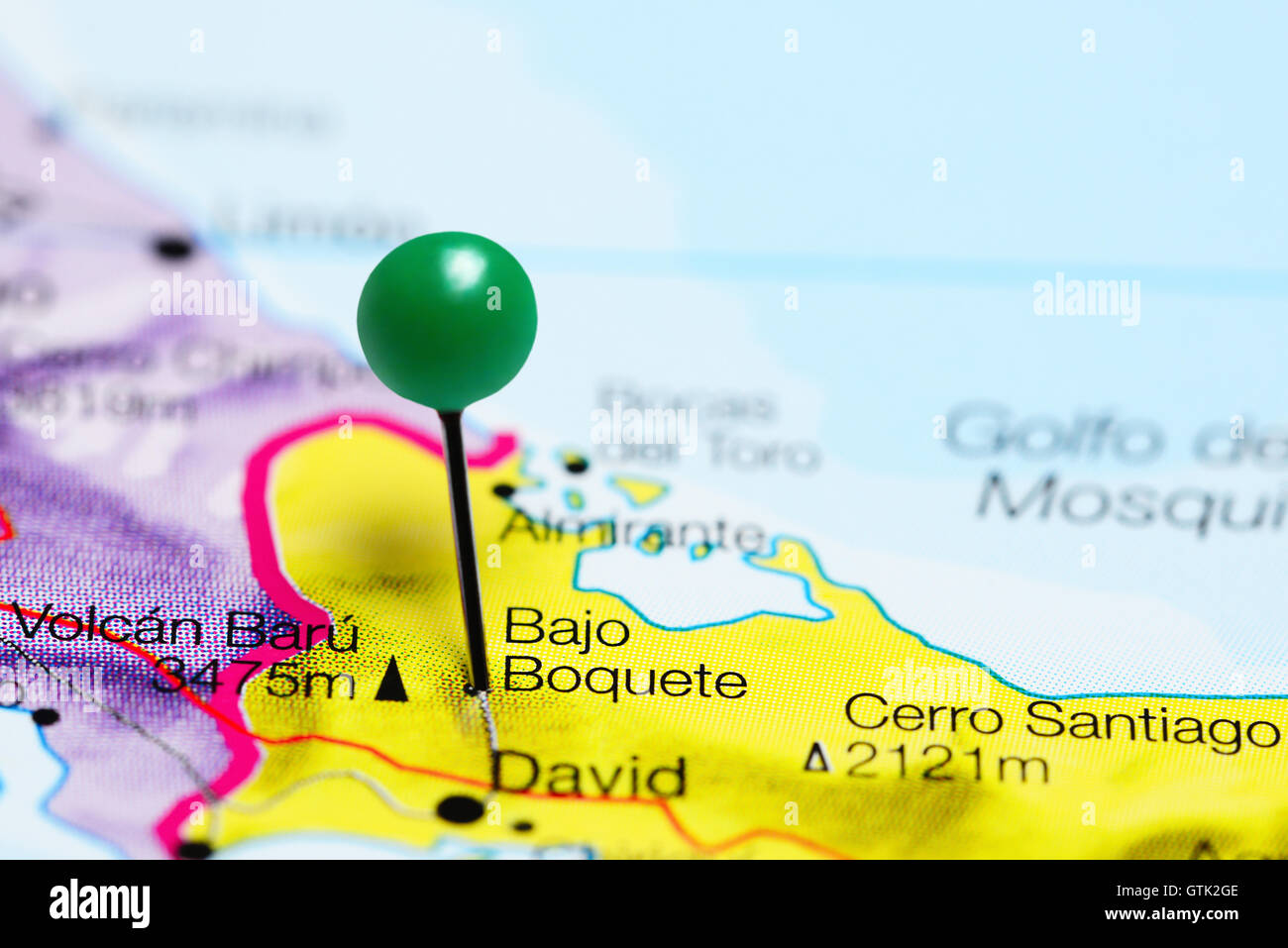Bajo Boquete pinned on a map of Panama Stock Photo