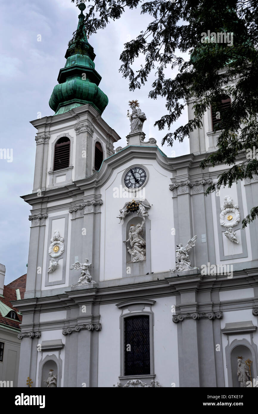 View of the 17th century baroque Church of Mariahilf, the church of the Congregation of Saint Michael the Archangel in Vienna, A Stock Photo