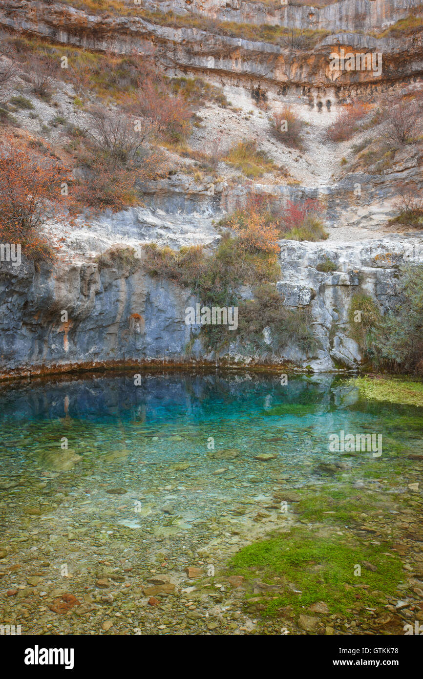 Landscape with natural spring in Covanera. Burgos. Spain. Vertical Stock Photo