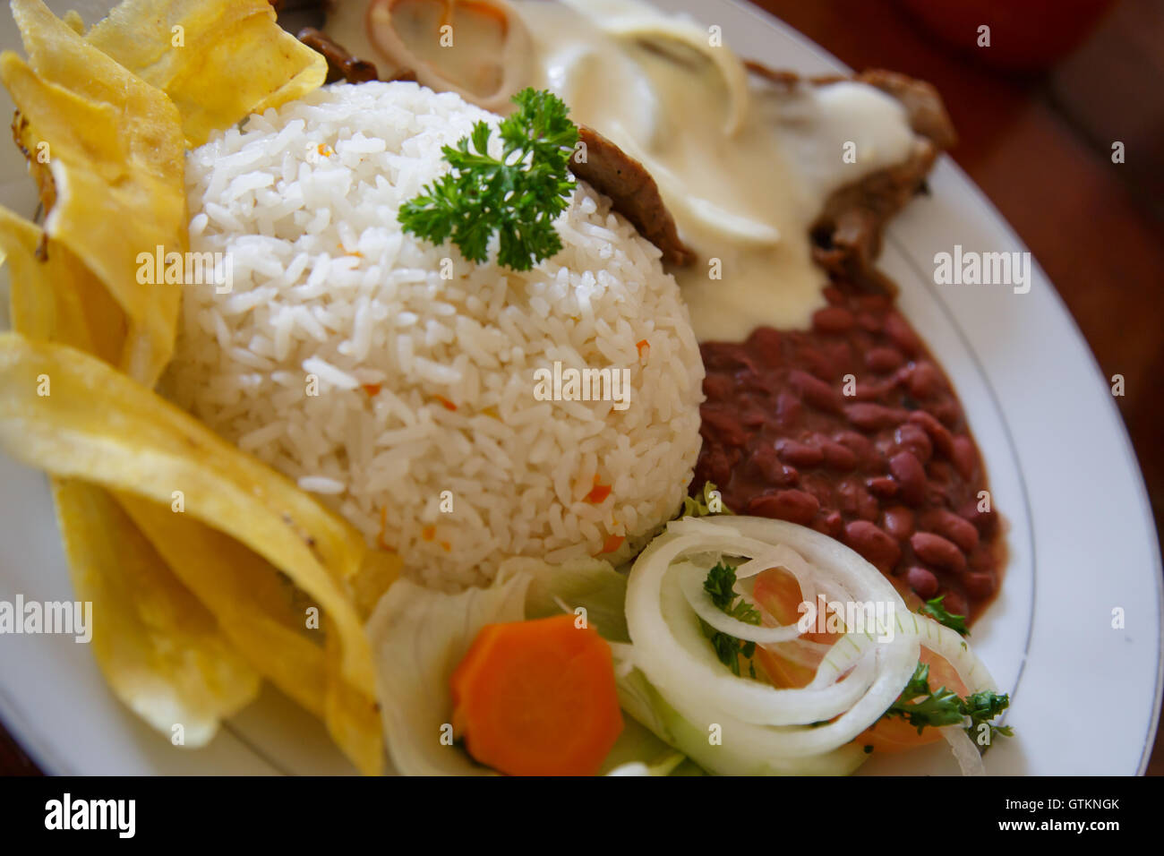 Nicargua Rice rice with chicken, beans and salad from Nicaraguan cuisine Stock Photo ...