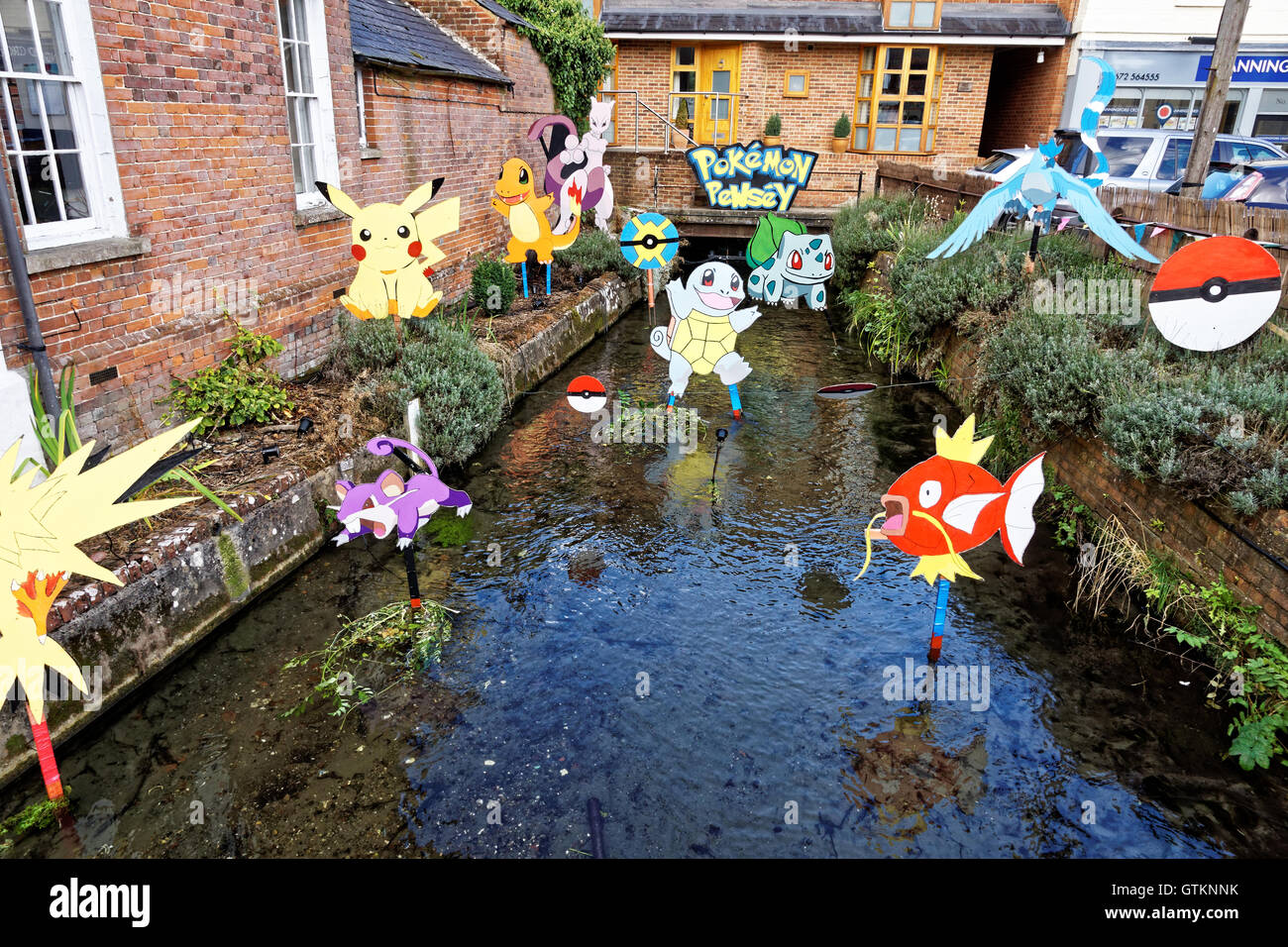 Pokemon characters in river setting in Pewsey Stock Photo