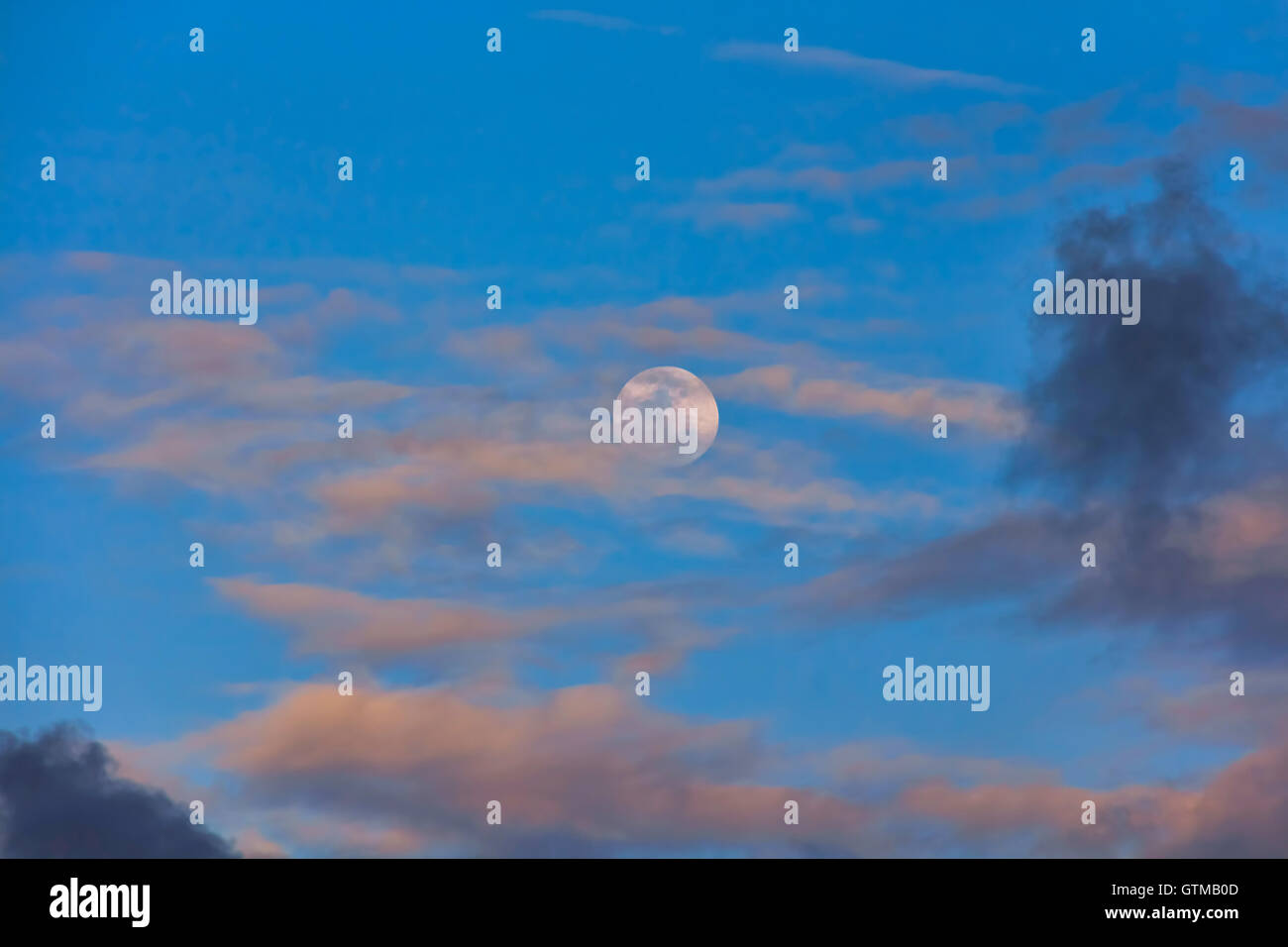 The evening sky also sees the moon. Stock Photo