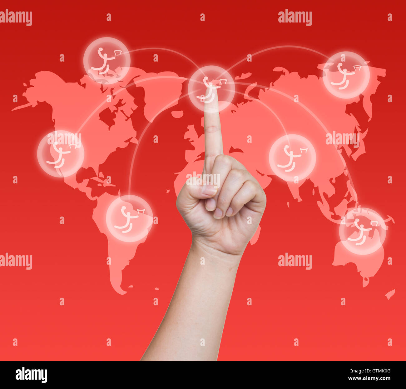 Hand pushing sport basketball button on a touch screen interface Stock