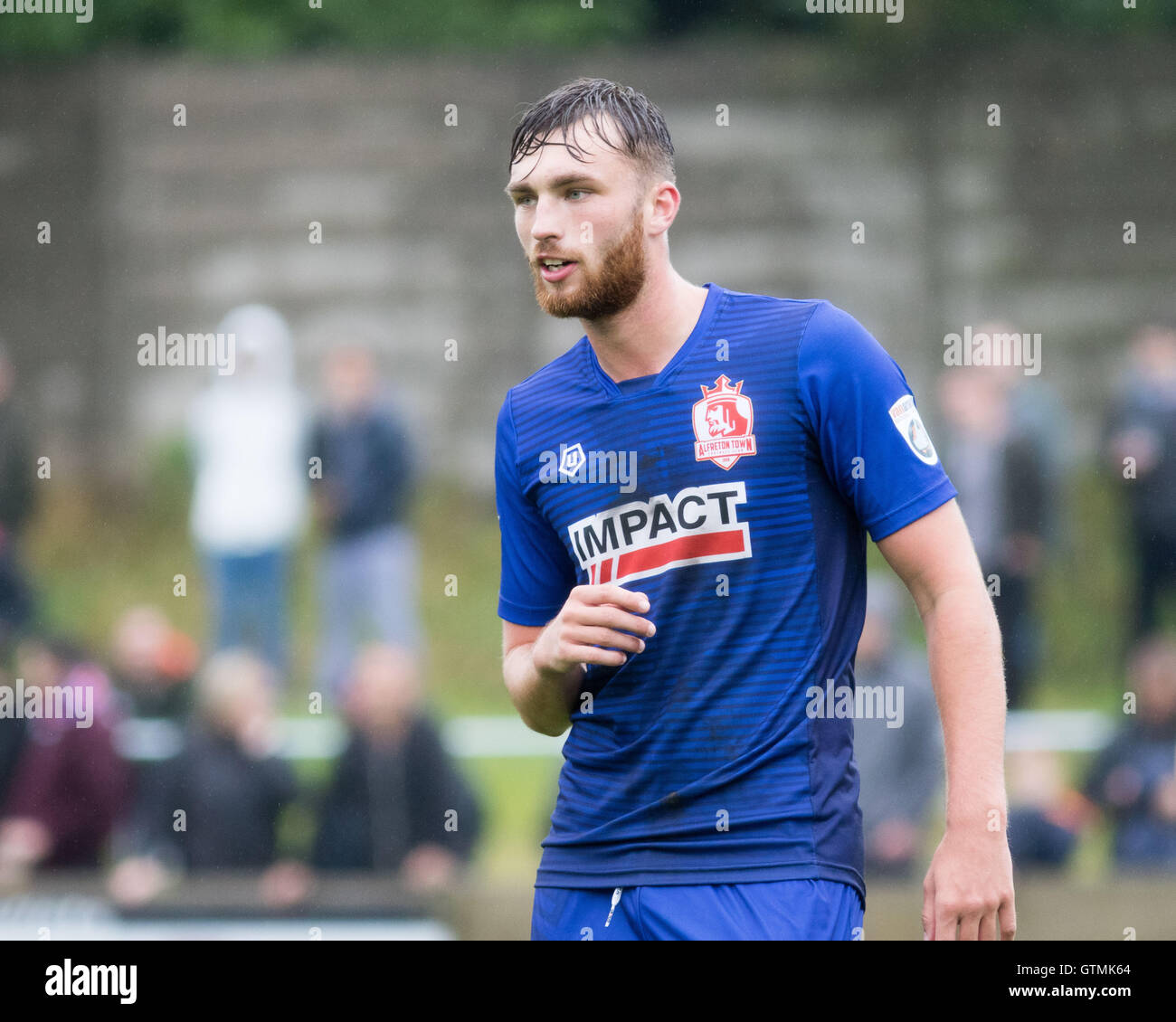 Tom Allan playing for Alfreton Town away at Salford City Stock Photo