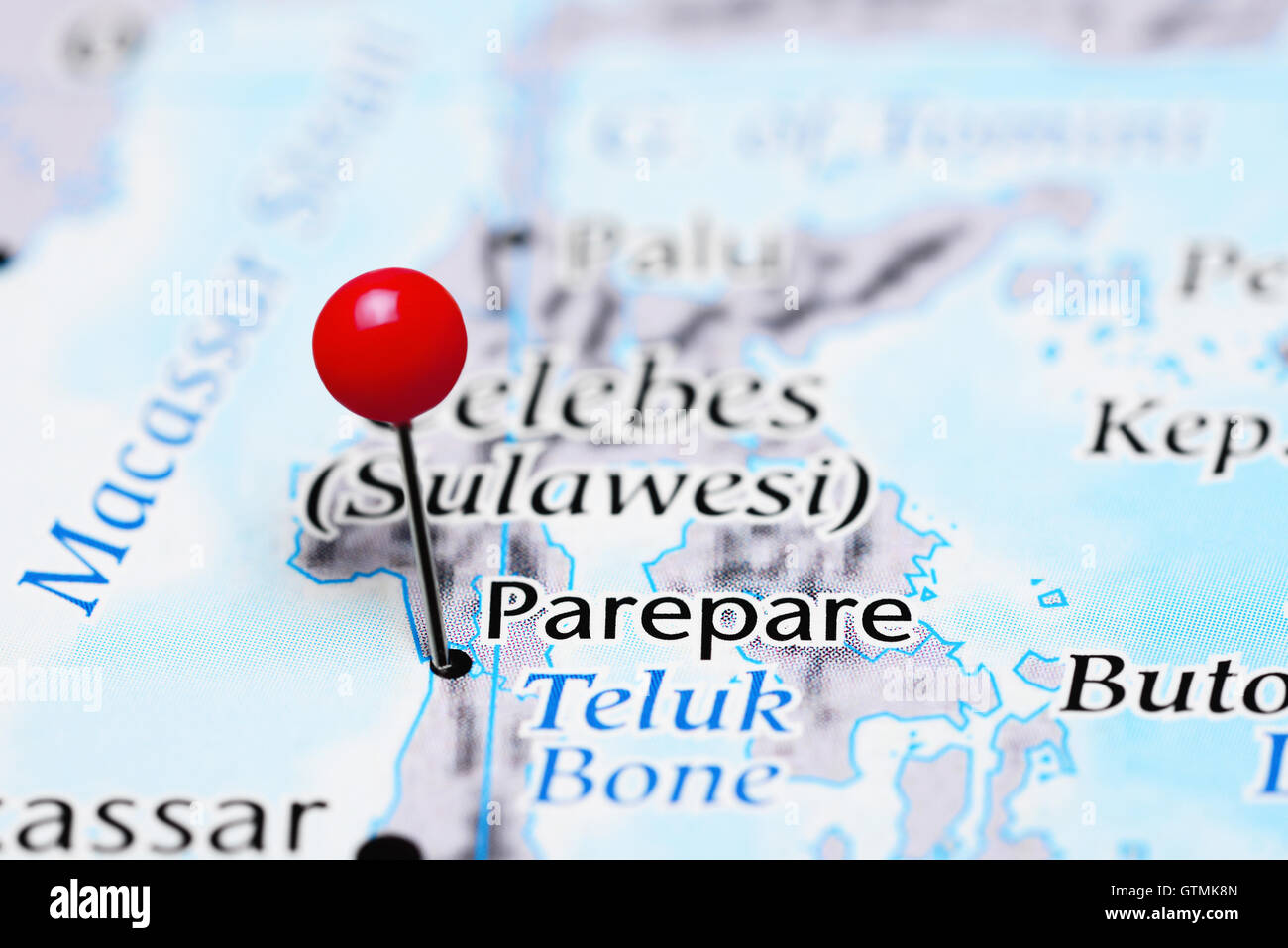 Parepare pinned on a map of Indonesia Stock Photo