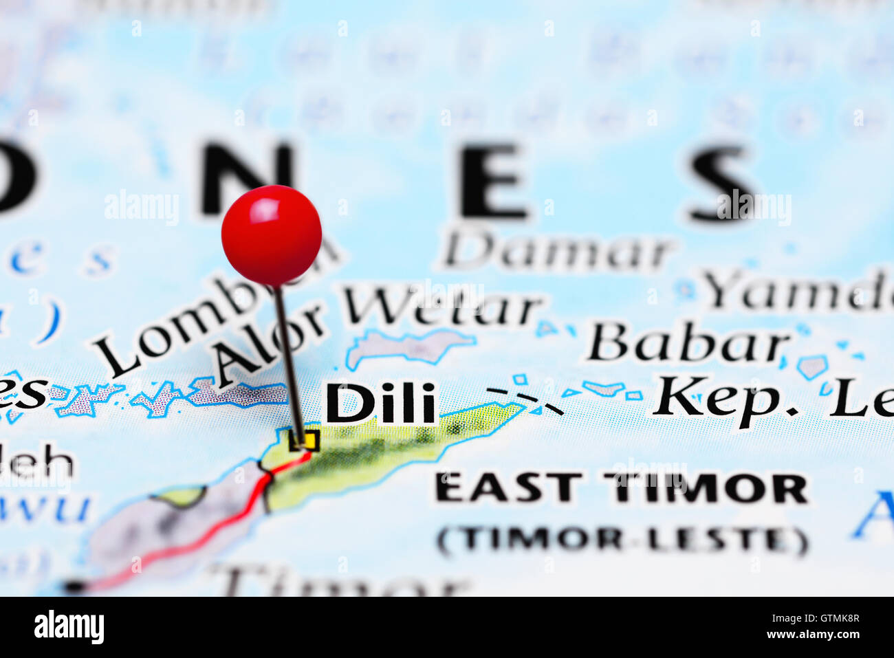 Dili pinned on a map of Europe Stock Photo