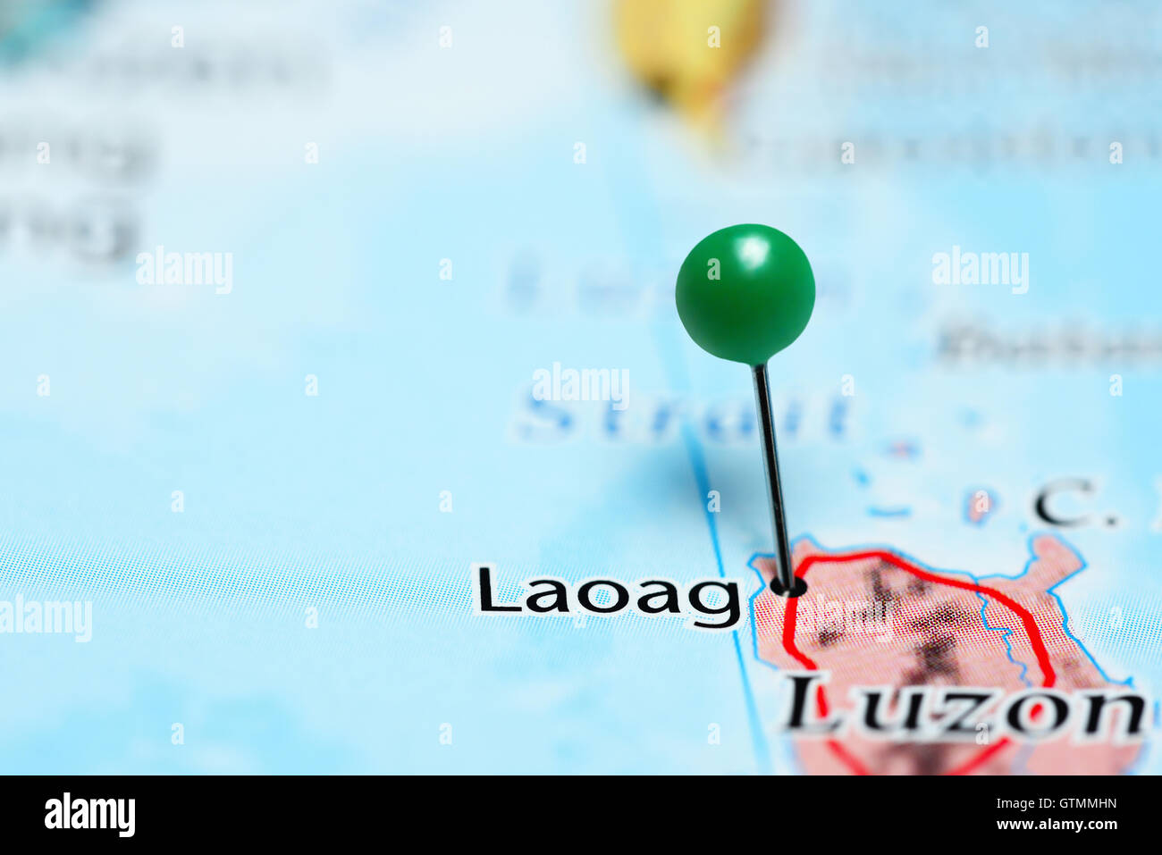 Laoag pinned on a map of Philippines Stock Photo