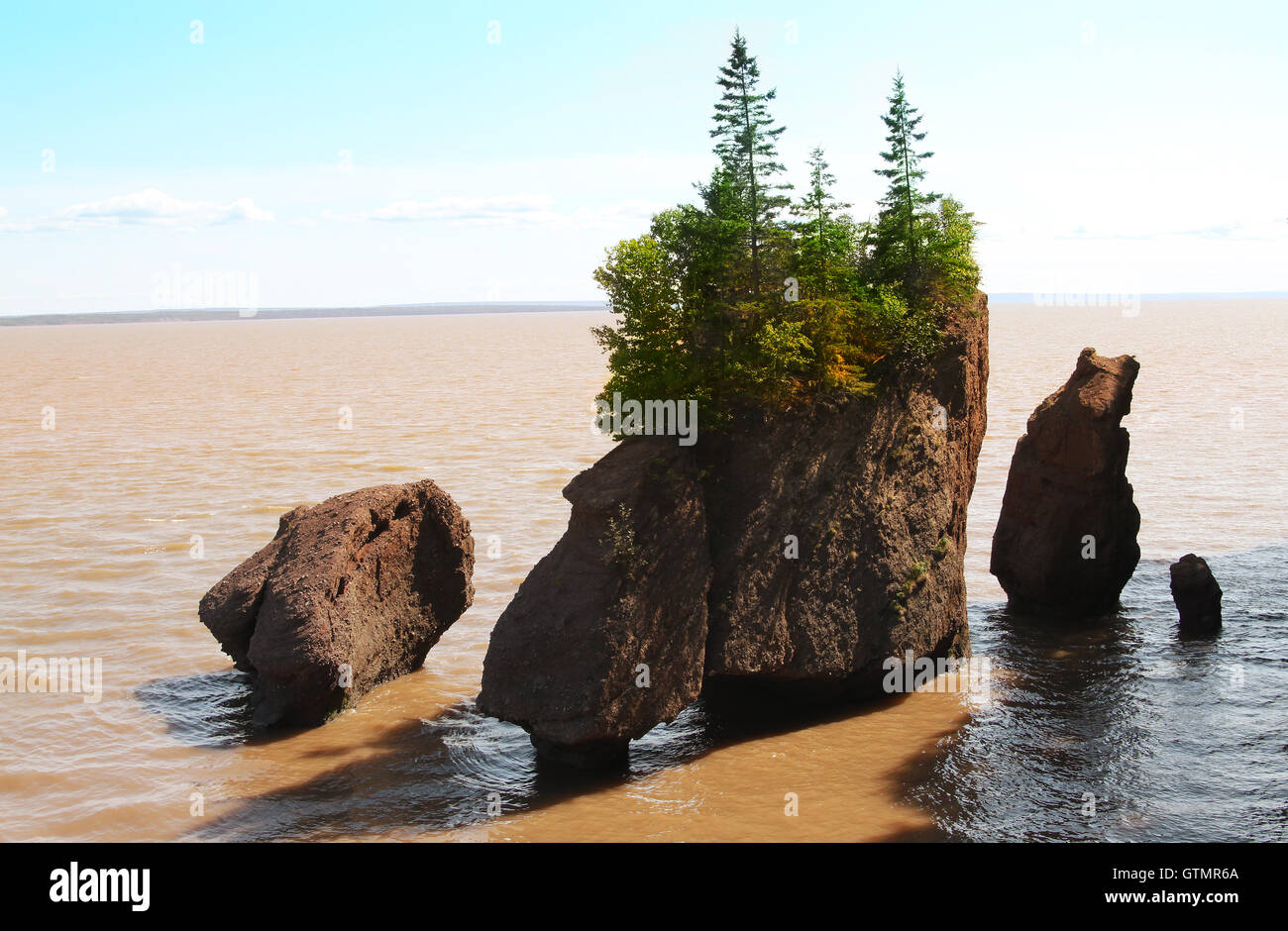 Hopewell Rocks in the Bay of Fundy, New Brunswick, Canada in the muddy water at high tide Stock Photo