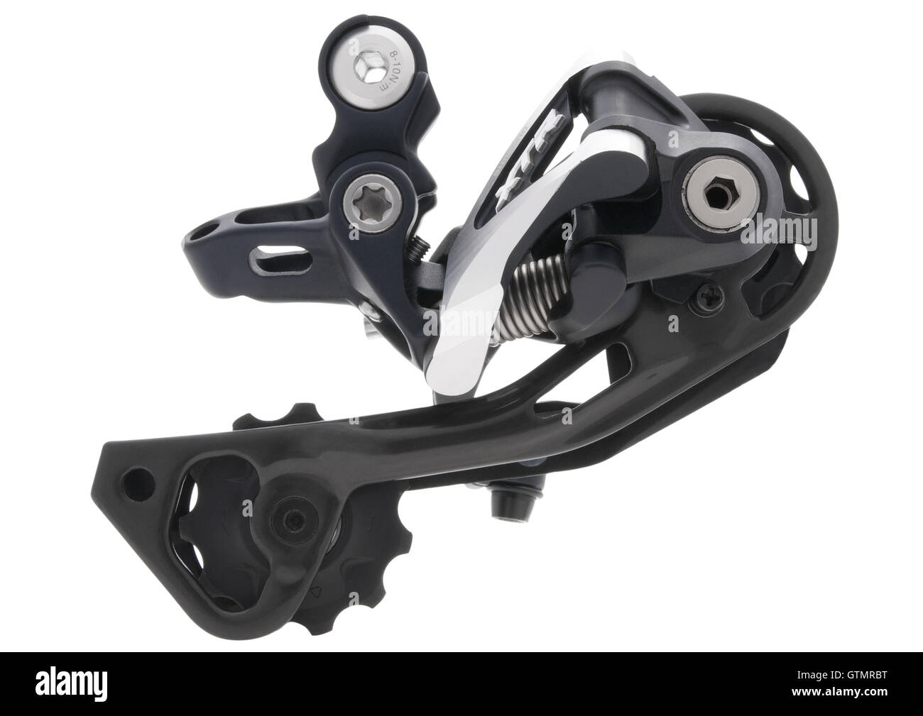 Shimano XTR RD-M980 SGS Shadow 10 speed rear derailleur on white background Stock Photo