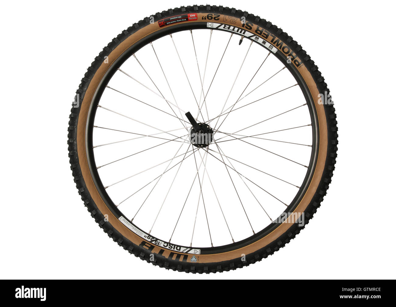 Mountainbike 29er front wheel and tyre on white background Stock Photo -  Alamy