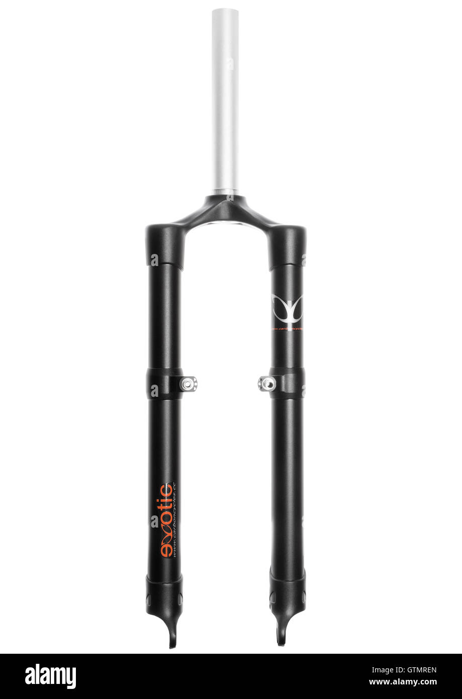 Exotic rigid bicycle forks on white background Stock Photo Alamy