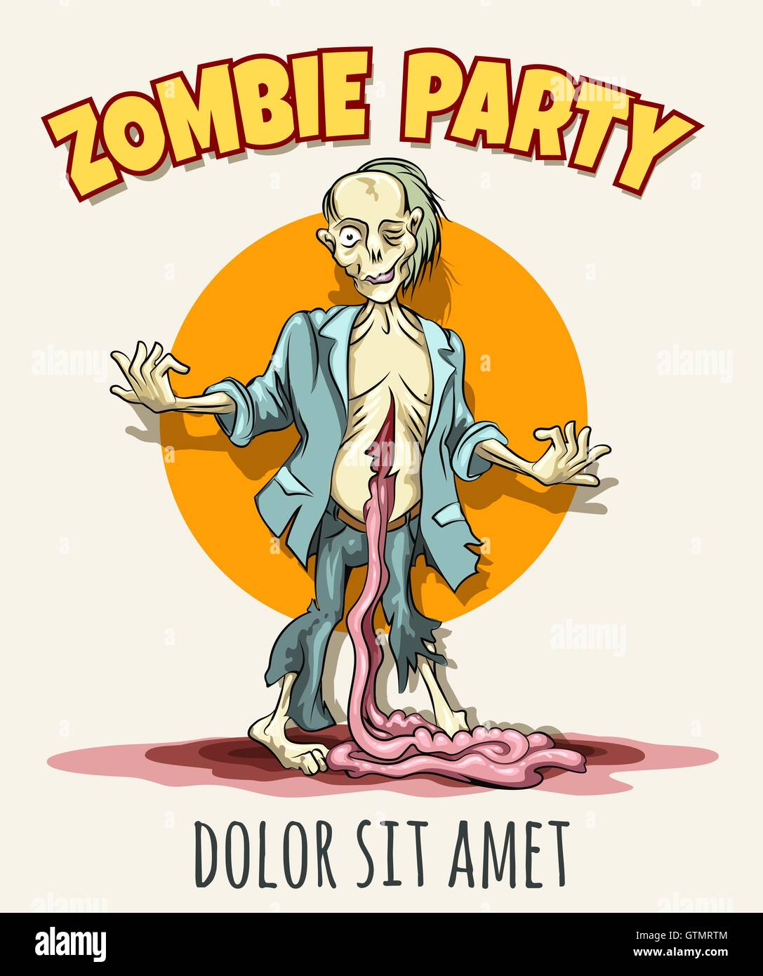 Halloween Zombie Party Poster. Hand drawn Zombie with guts outside