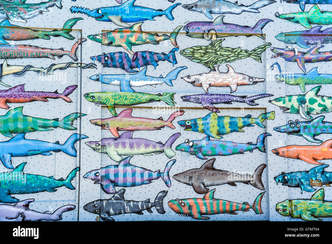 Colorful shark mural in Wellington, New Zealand Stock Photo