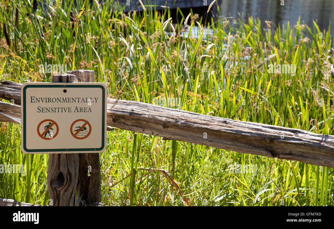 environmentally sensitive area sign to preserve natural surroundings Stock Photo