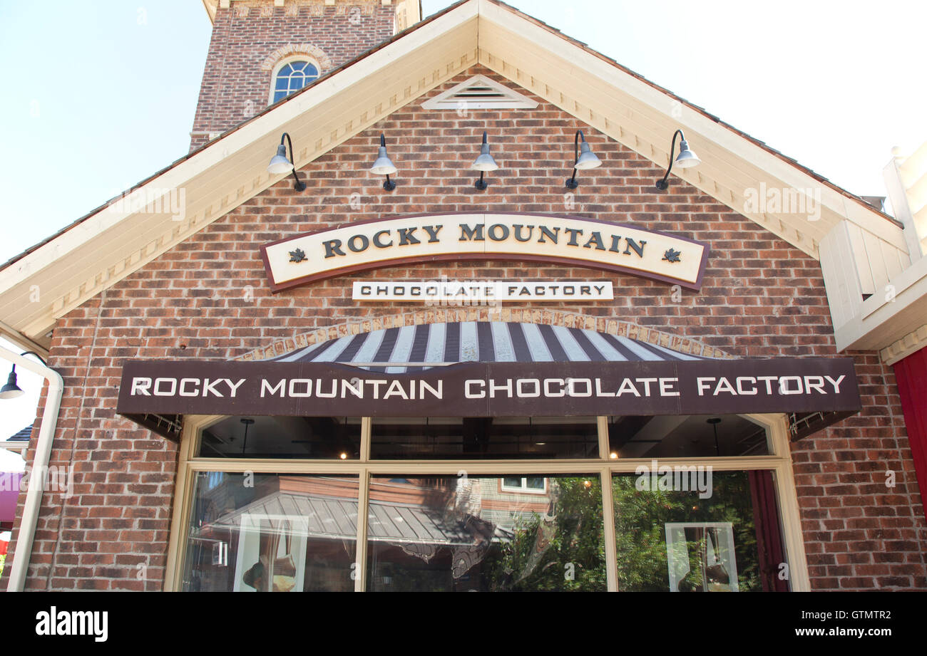 Rocky Mountain Chocolate Factory in Blue Mountain Village, Collingwood, Ontario, Canada. Stock Photo