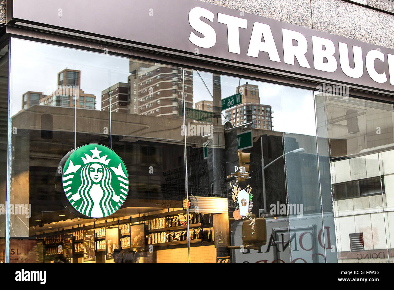 A Starbucks store window Stock Photo