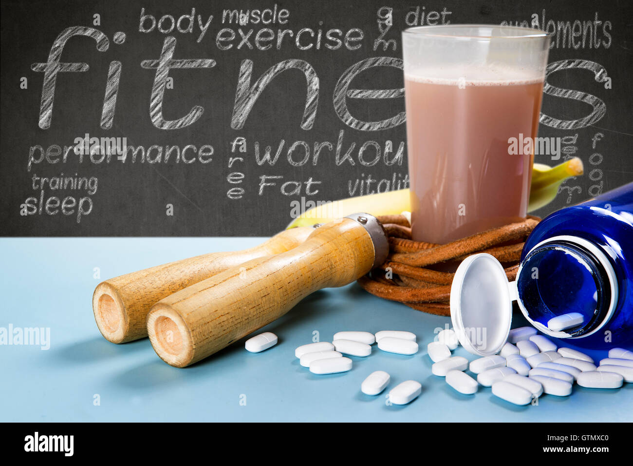 fitness supplements power motivation healthy active sportswear workout  train strong strength health sports endurance exercise Stock Photo - Alamy