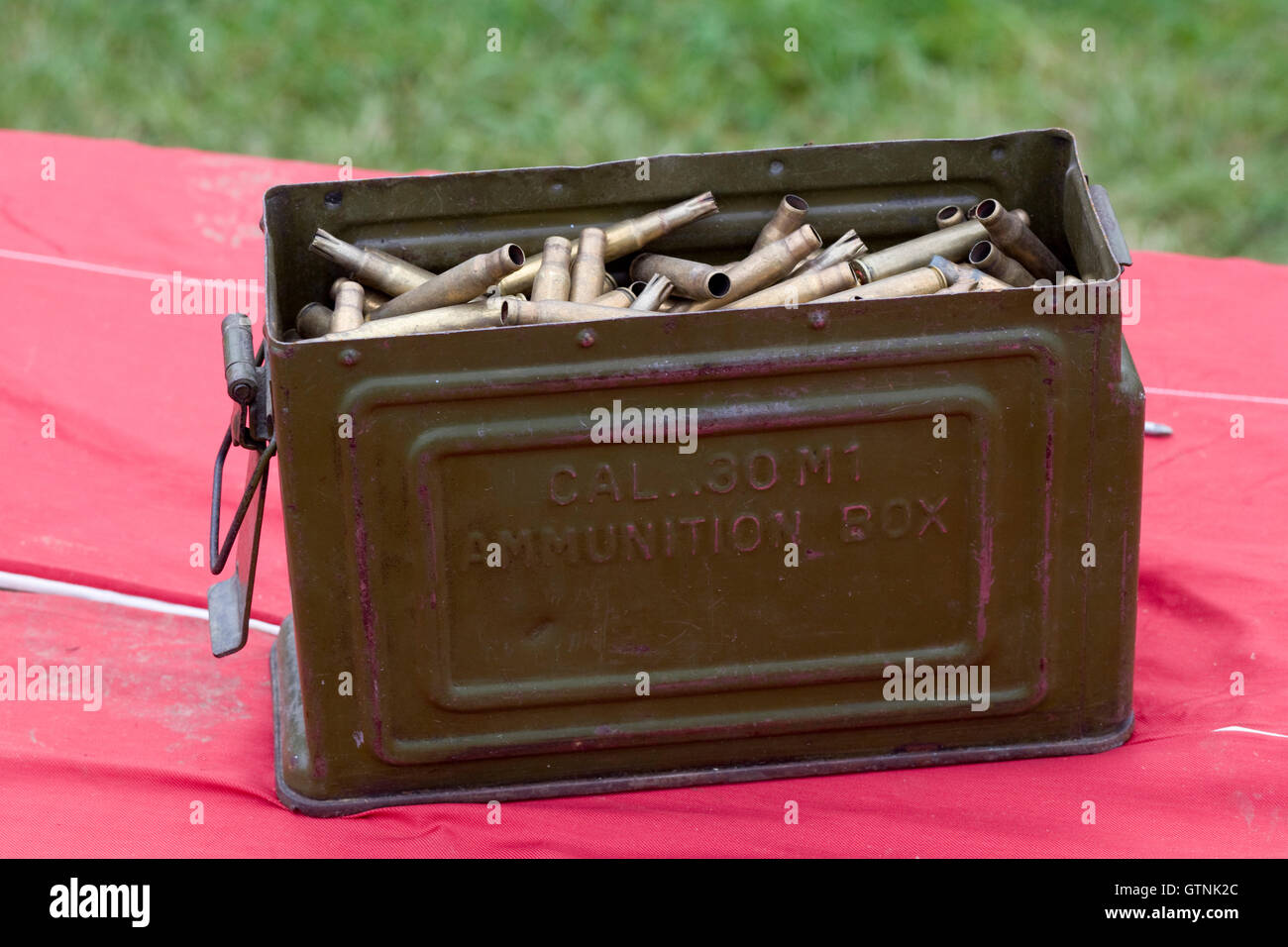 Vintage WWII Reeves Metal Ammunition Box/ Ammo Can, Cal 30 M1 Military Army Bullets Stock Photo
