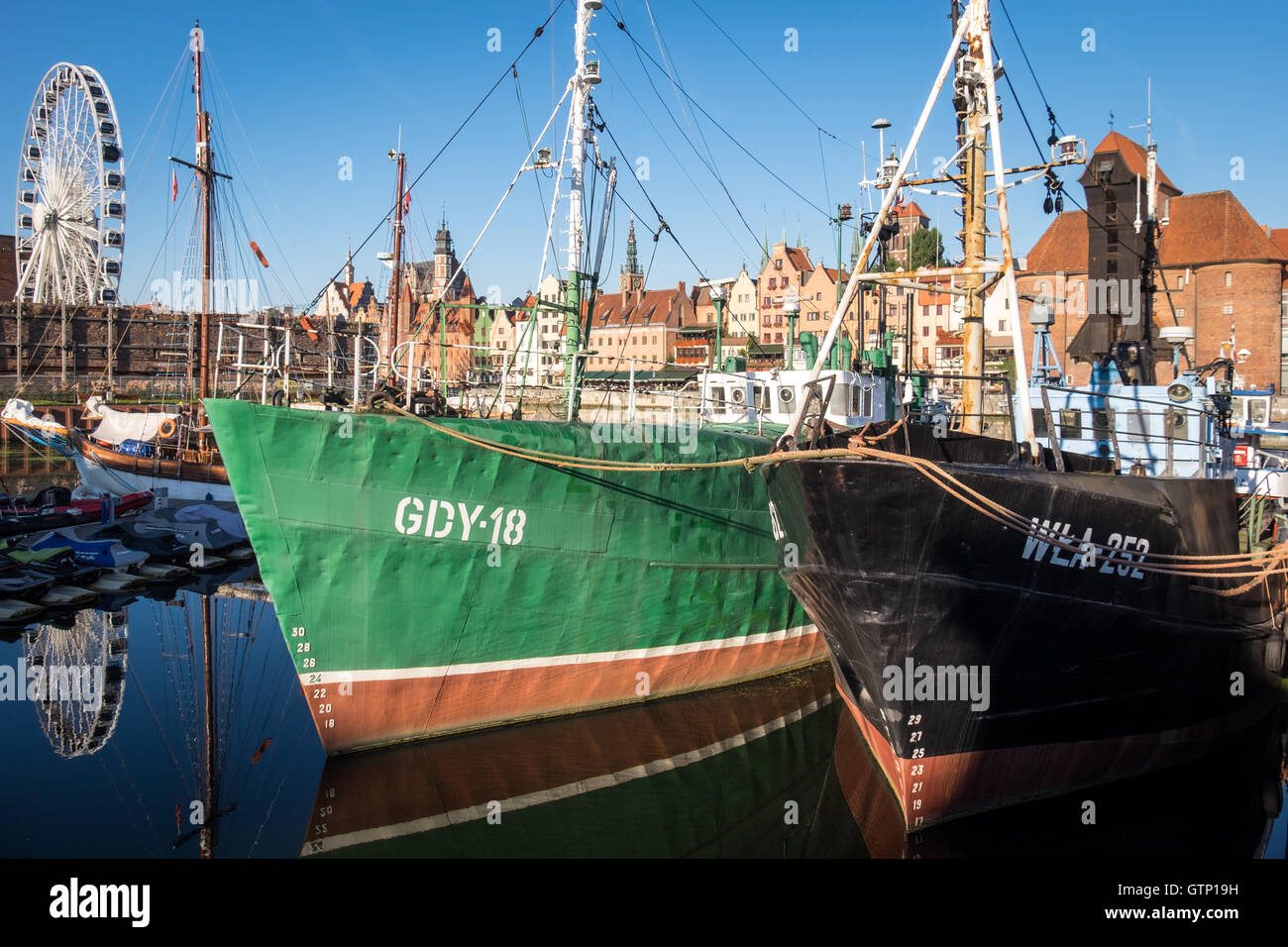 Fishing boats in the old town of Gdansk Stock Photo