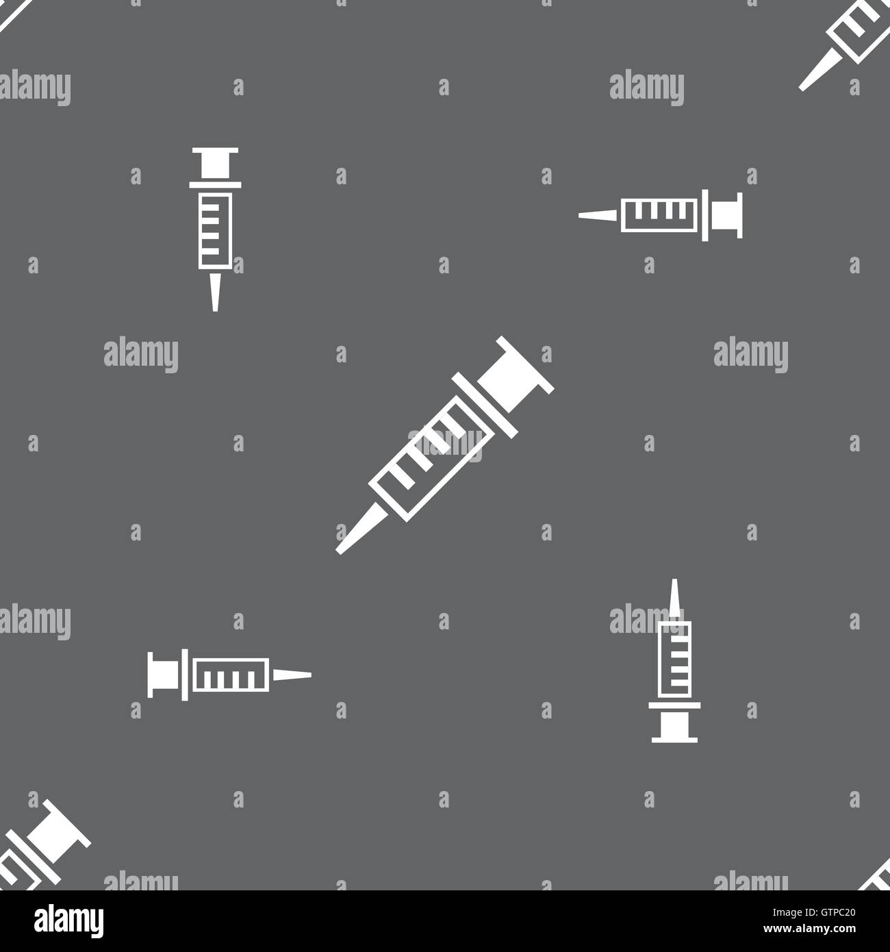 Syringe icon sign. Seamless pattern on a gray background. Vector Stock ...