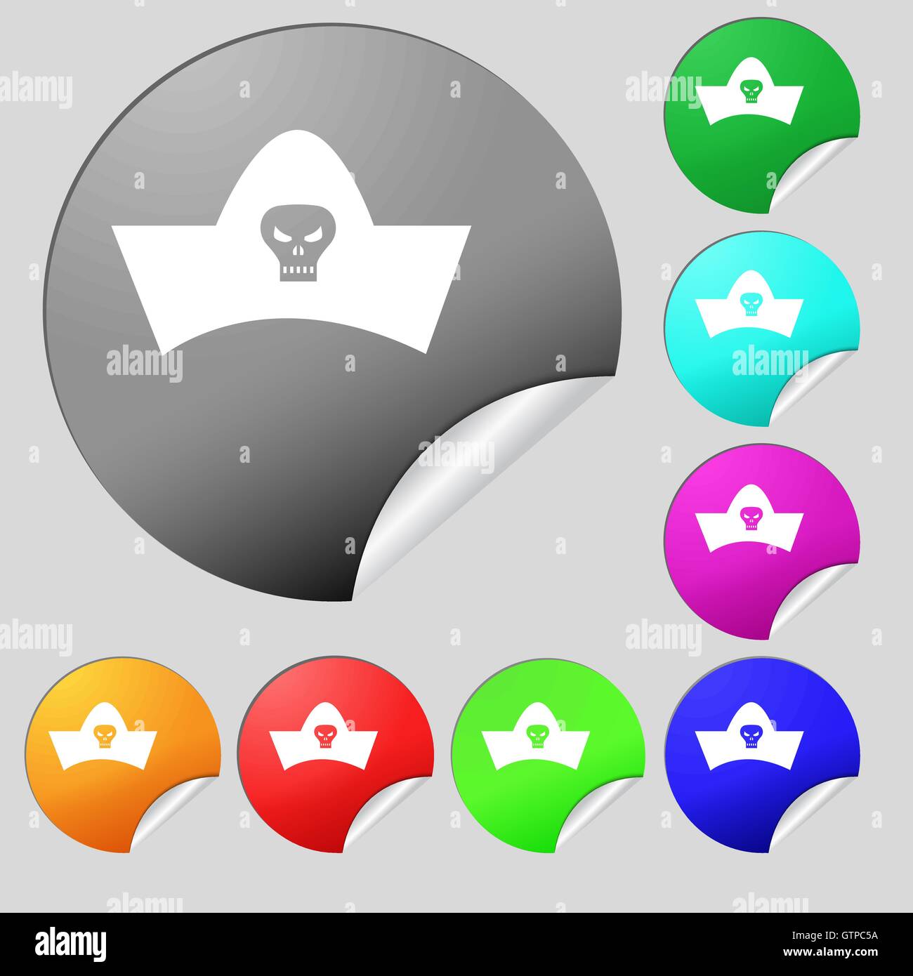 black pirate hat with skull and crossbones icon sign. Set of eight ...