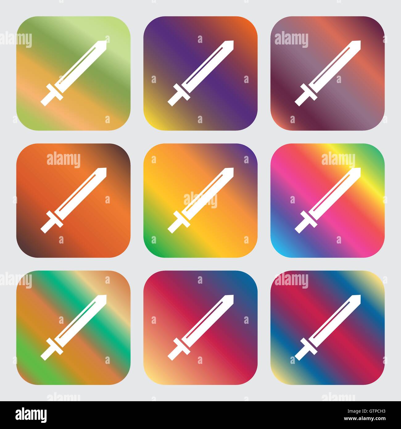 Sword icon . Nine buttons with bright gradients for beautiful design ...