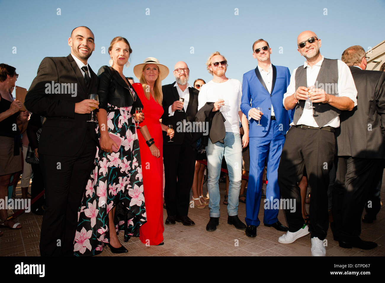 Ostend, Belgium. 09th Sep, 2016. Nic Balthazar poses with the cast of his new film, 'Happy' at the start of the film festival in Ostend. Credit:  Frederik Sadones/Pacific Press/Alamy Live News Stock Photo