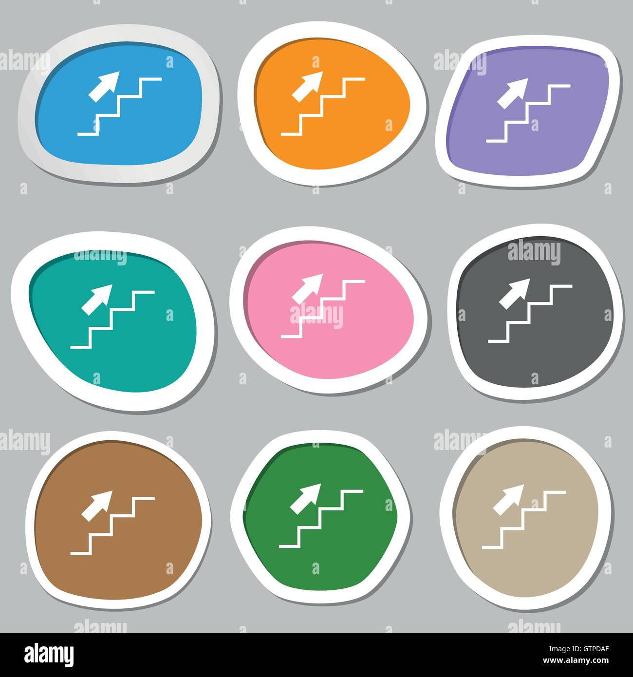 Stairs going up icon symbols. Multicolored paper stickers. Vector Stock ...