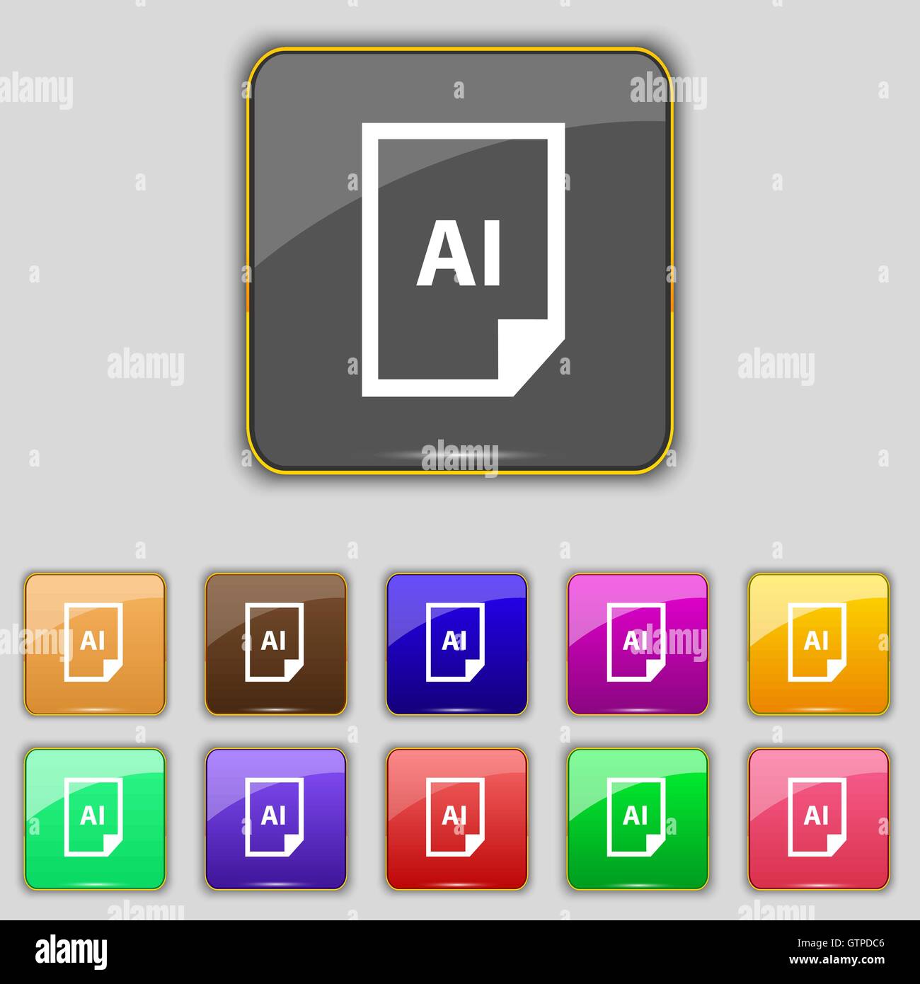 file AI icon sign. Set with eleven colored buttons for your site. Vector Stock Vector