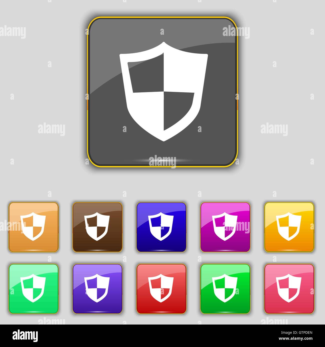 shield icon sign. Set with eleven colored buttons for your site. Vector ...