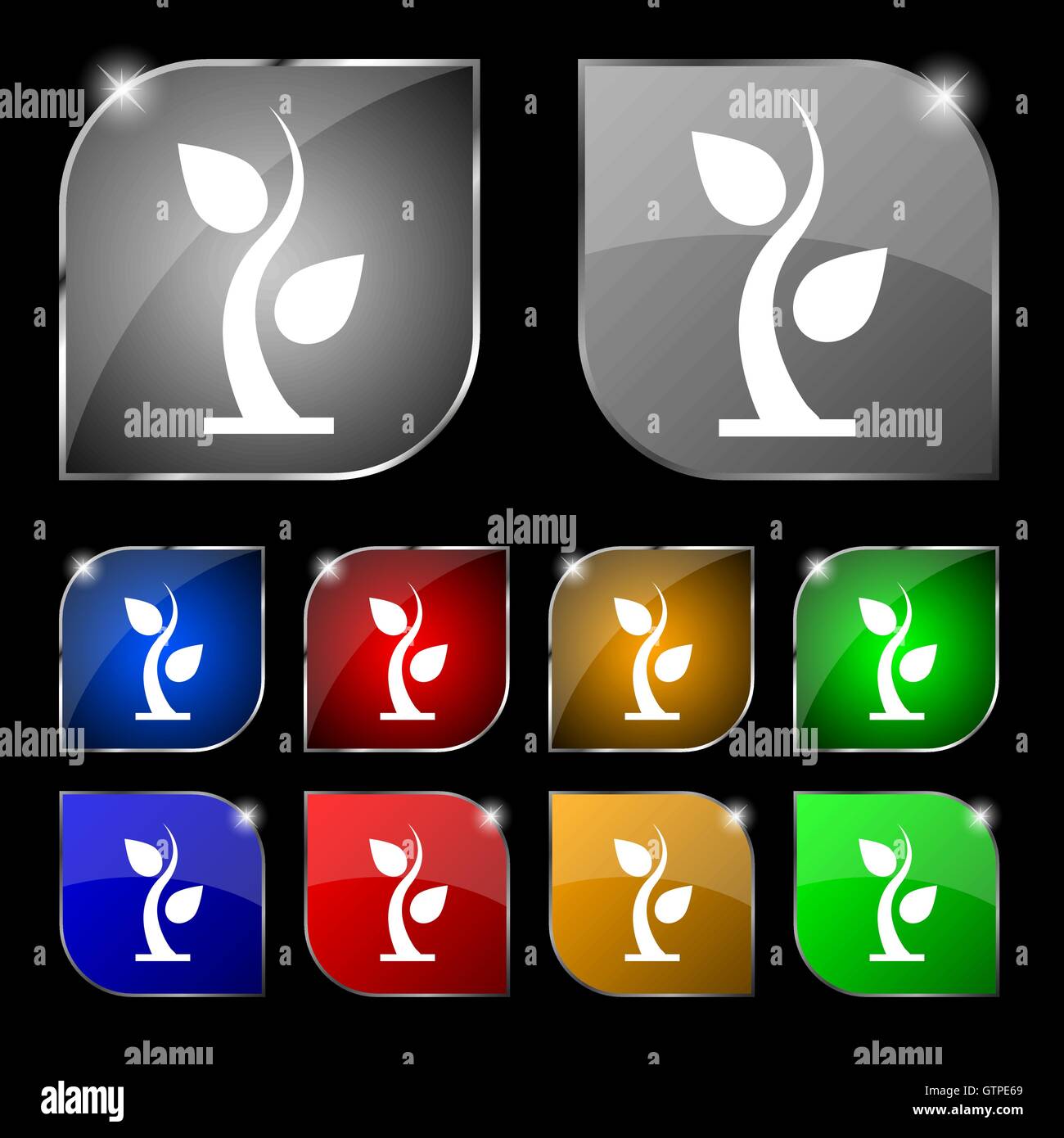 sprout icon sign. Set of ten colorful buttons with glare. Vector Stock ...
