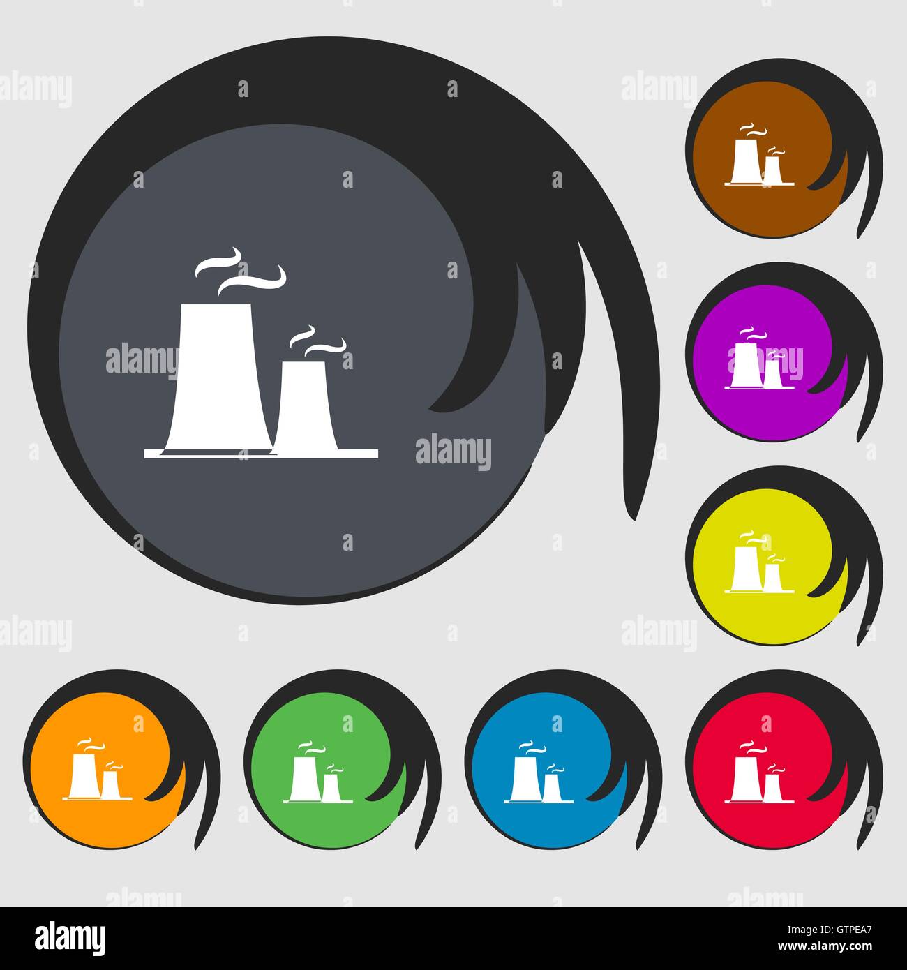 atomic power station icon sign. Symbols on eight colored buttons. Vector Stock Vector