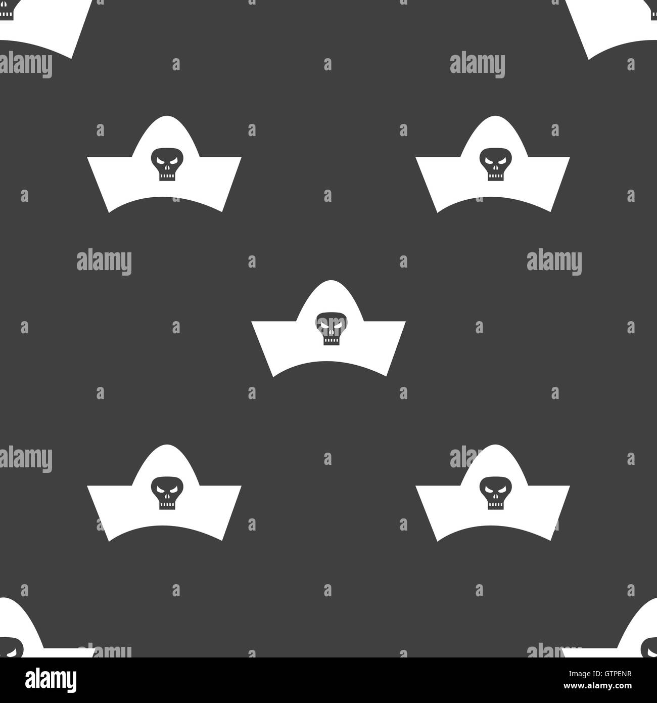 black pirate hat with skull and crossbones icon sign. Seamless pattern ...