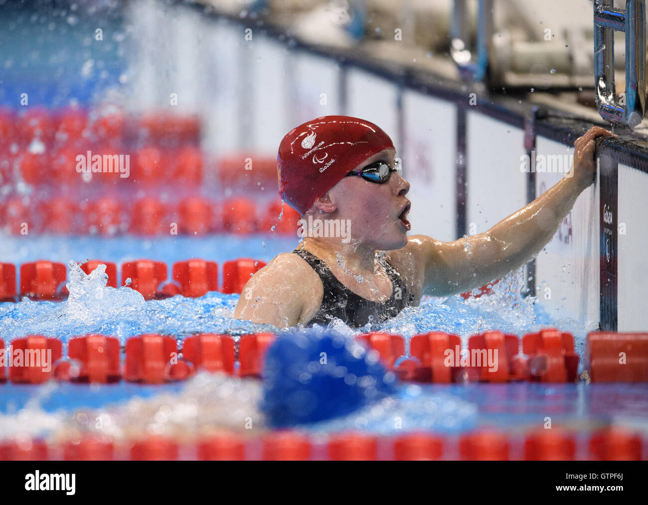 Great Britain's Ellie Robinson reacts after winning the Women's 50m