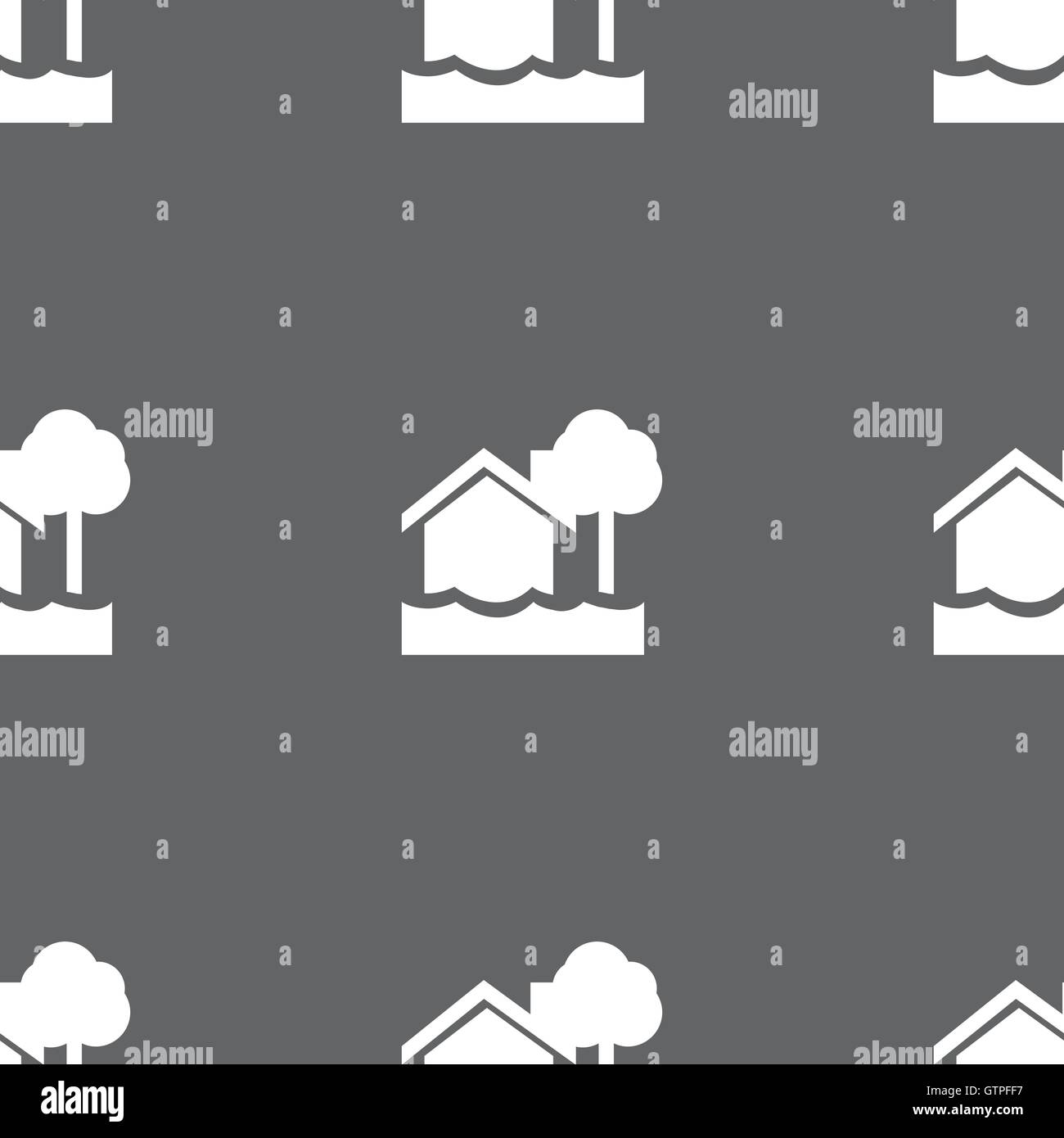 flooding home icon sign. Seamless pattern on a gray background. Vector ...