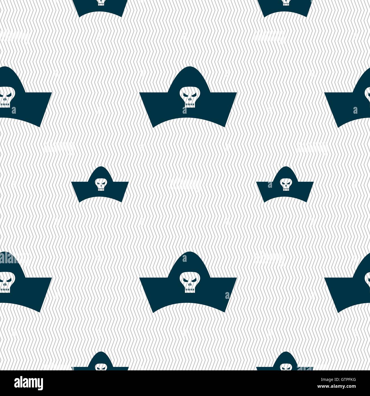 black pirate hat with skull and crossbones icon sign. Seamless pattern ...