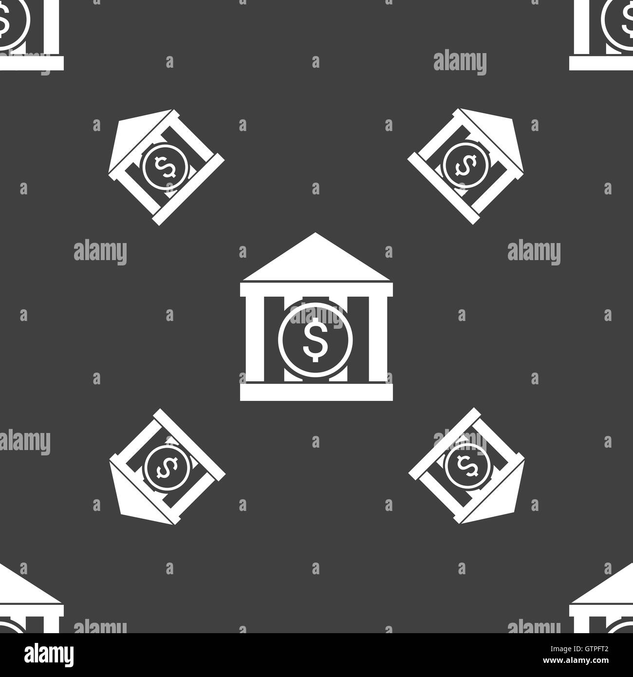 bank vector icon sign. Seamless pattern on a gray background. Vector ...