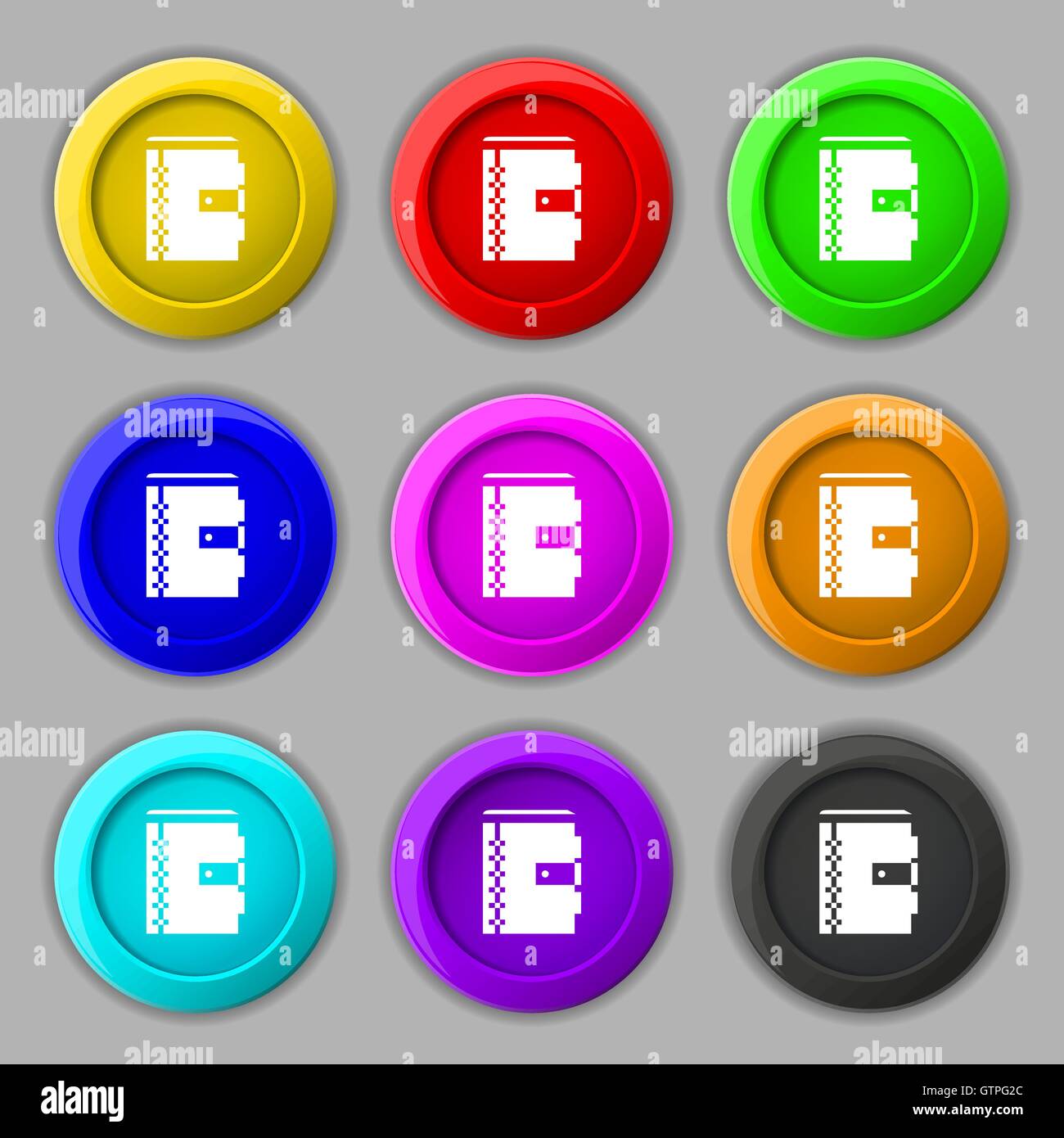 notebook icon sign. symbol on nine round colourful buttons. Vector ...