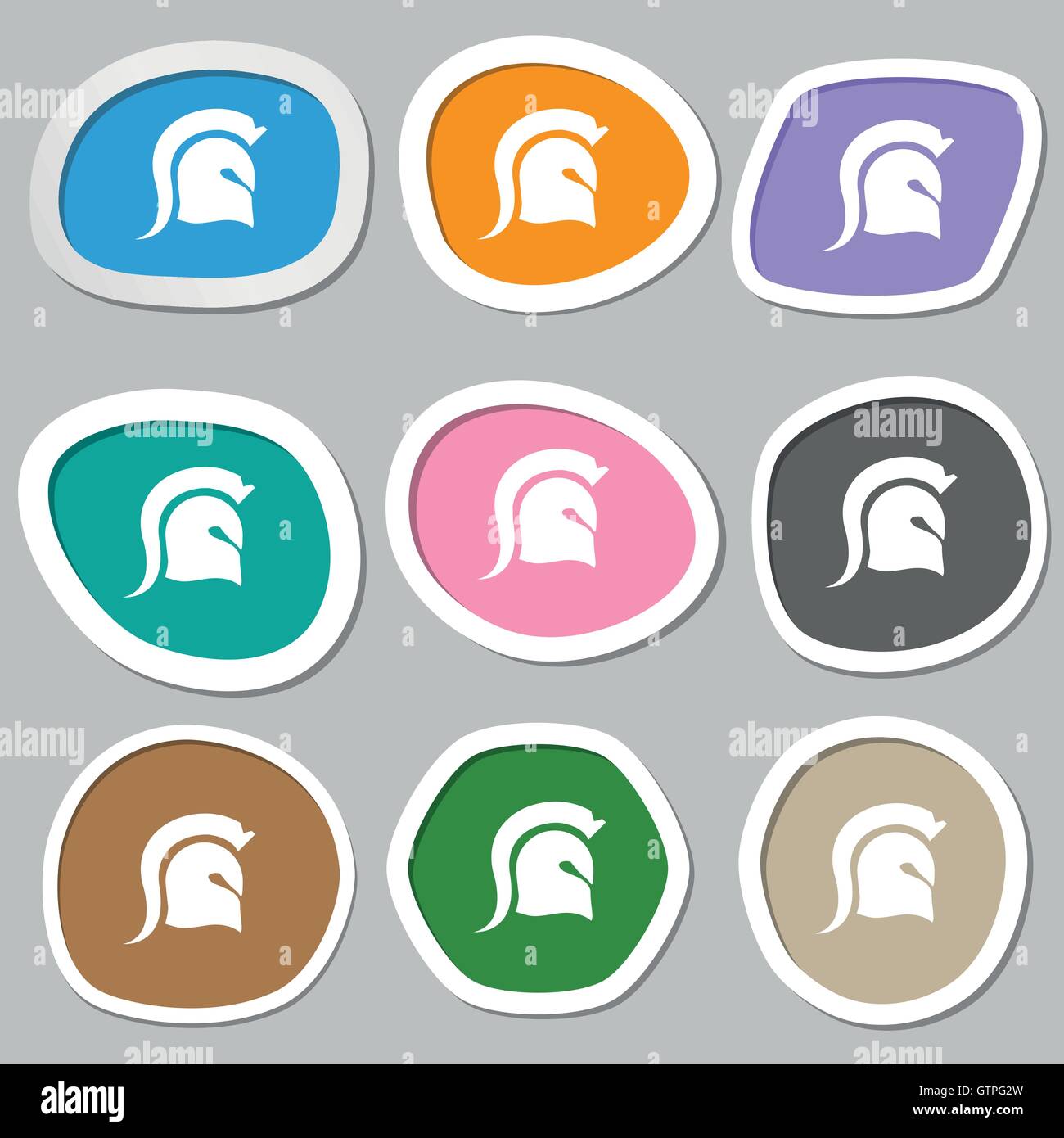 Spartan Helmet icon symbols. Multicolored paper stickers. Vector Stock ...