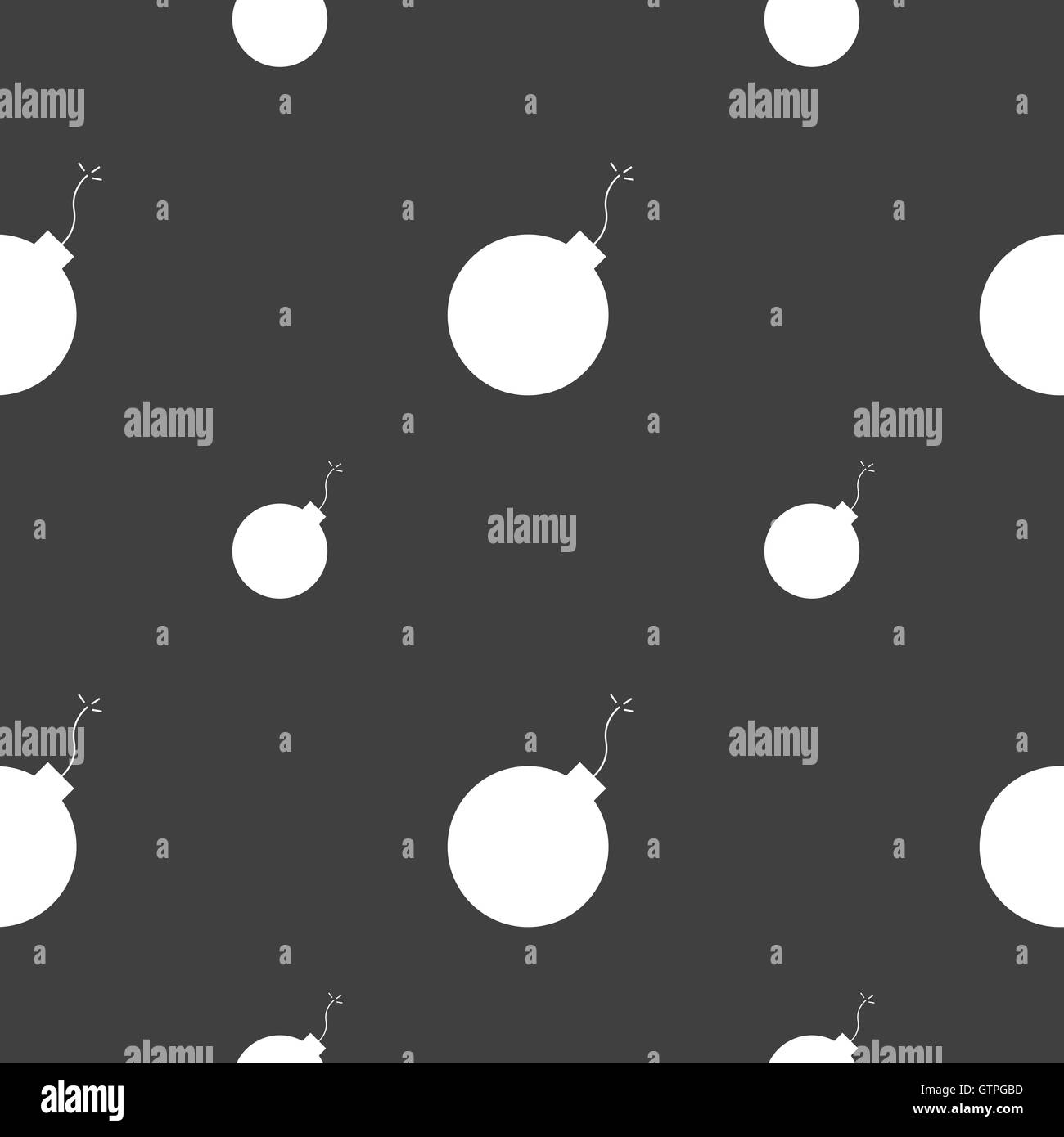 bomb icon sign. Seamless pattern on a gray background. Vector Stock Vector