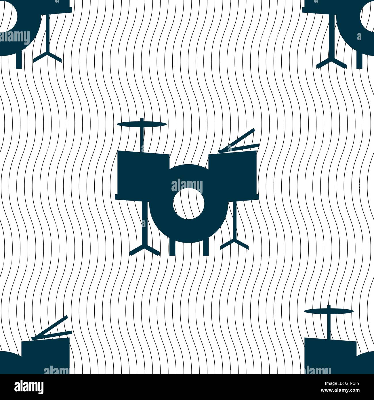 Drum Icon sign. Seamless pattern with geometric texture. Vector Stock ...