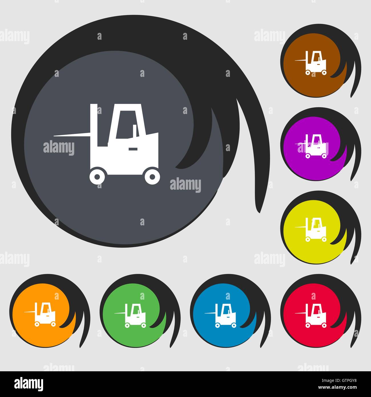 Forklift icon sign. Symbols on eight colored buttons. Vector Stock