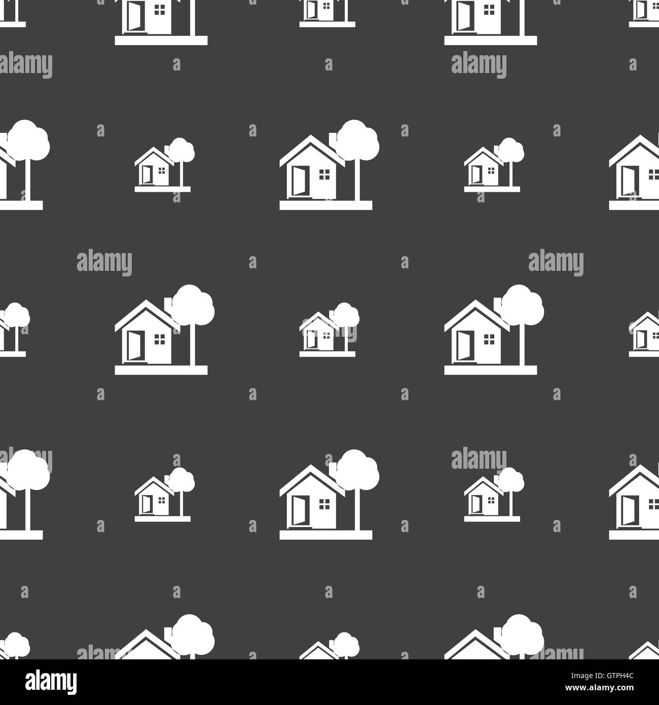 house icon sign. Seamless pattern on a gray background. Vector Stock ...